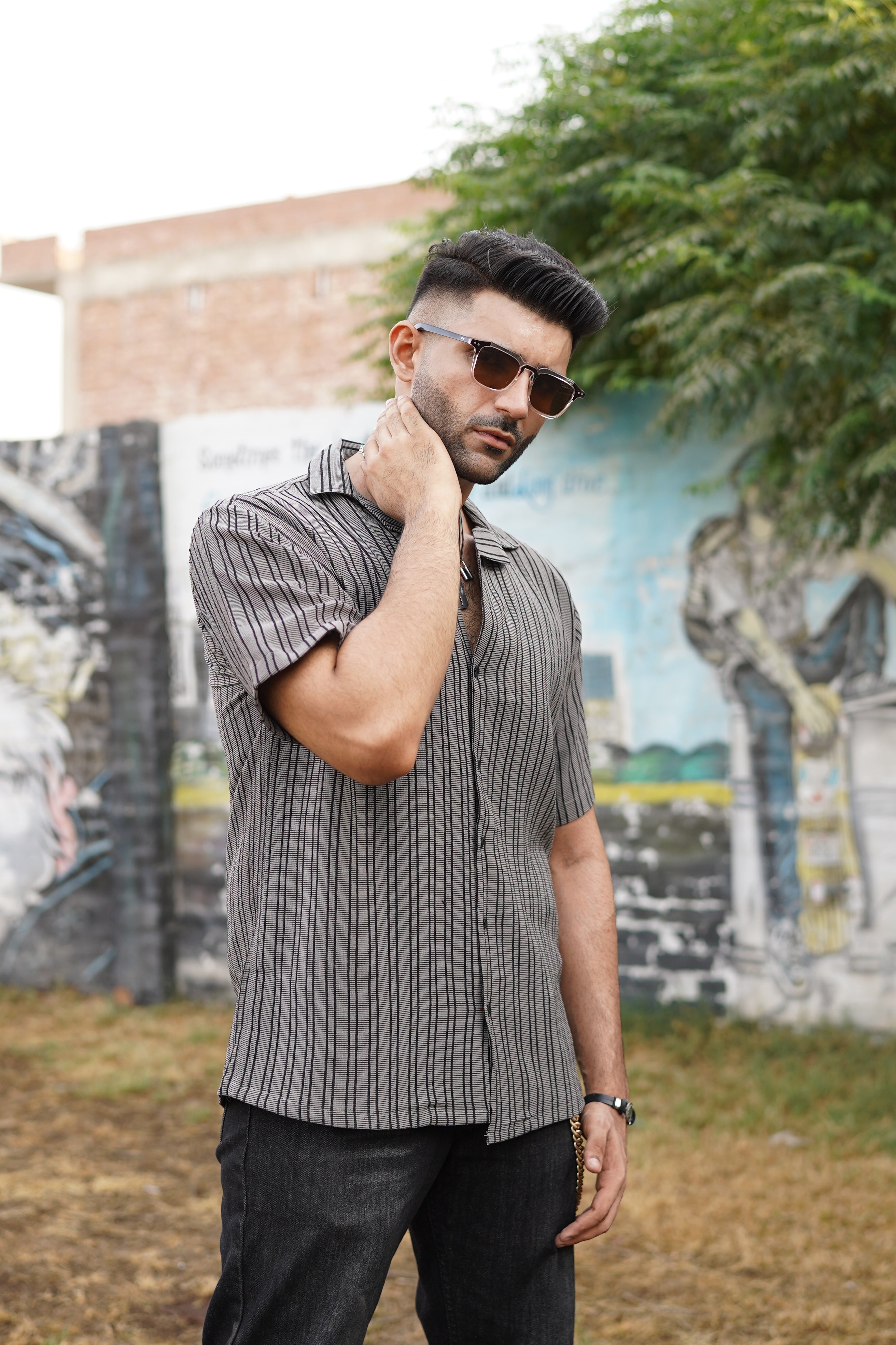 Textured Shirt- Grey/Black Lines Pegasus