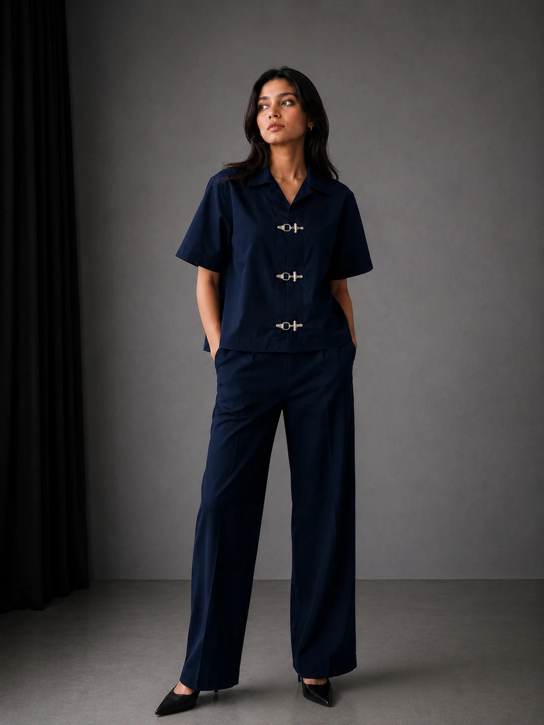 BUCKLE BUTTON DOWN SHIRT - NAVY Project Pegasus