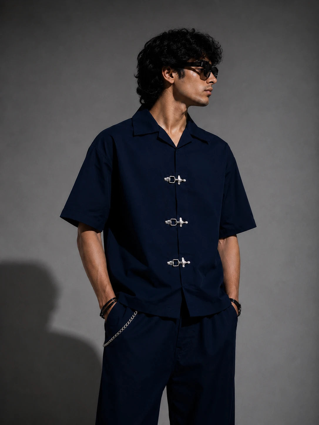BUCKLE BUTTON DOWN SHIRT - NAVY Project Pegasus