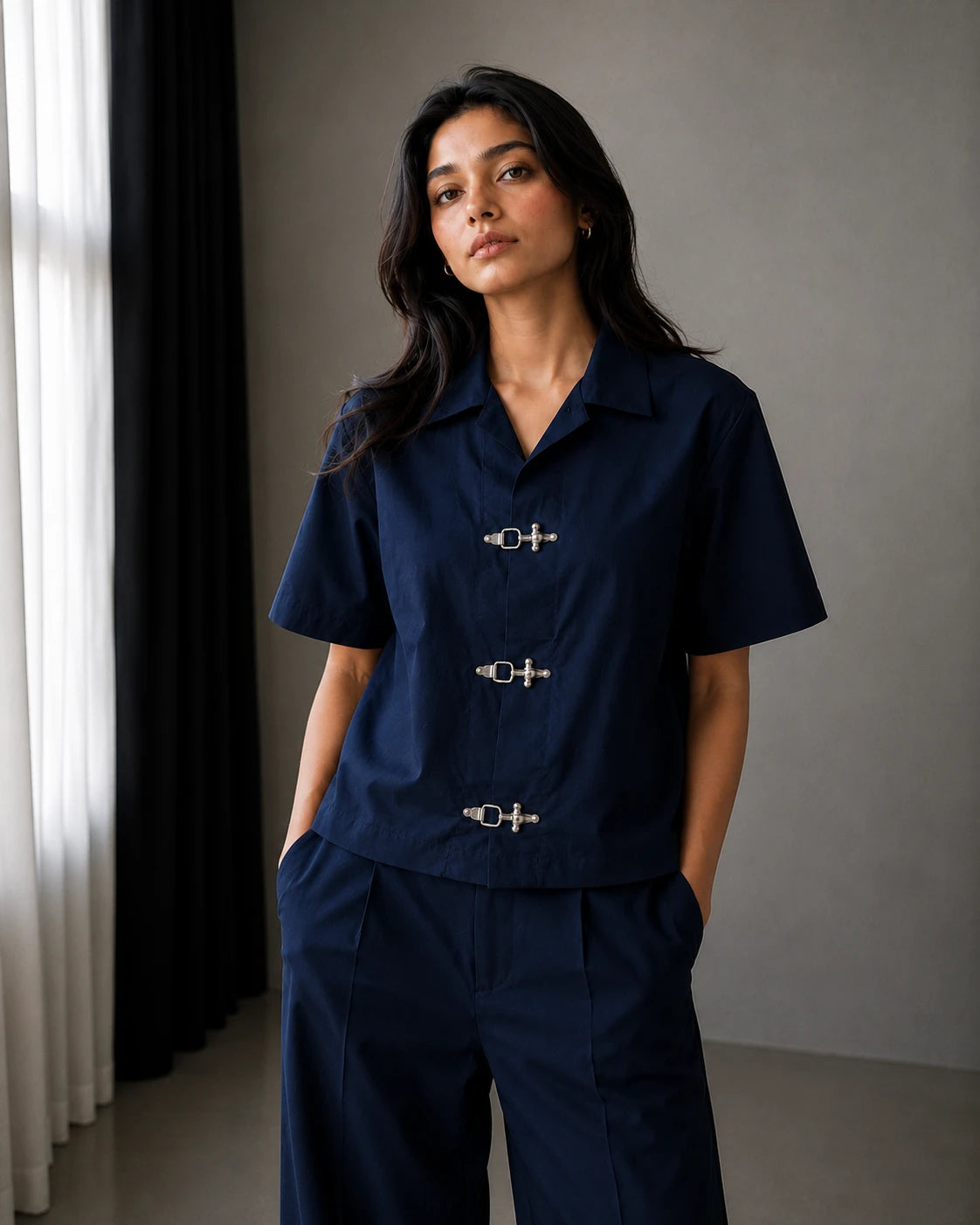 BUCKLE BUTTON DOWN SHIRT - NAVY Project Pegasus