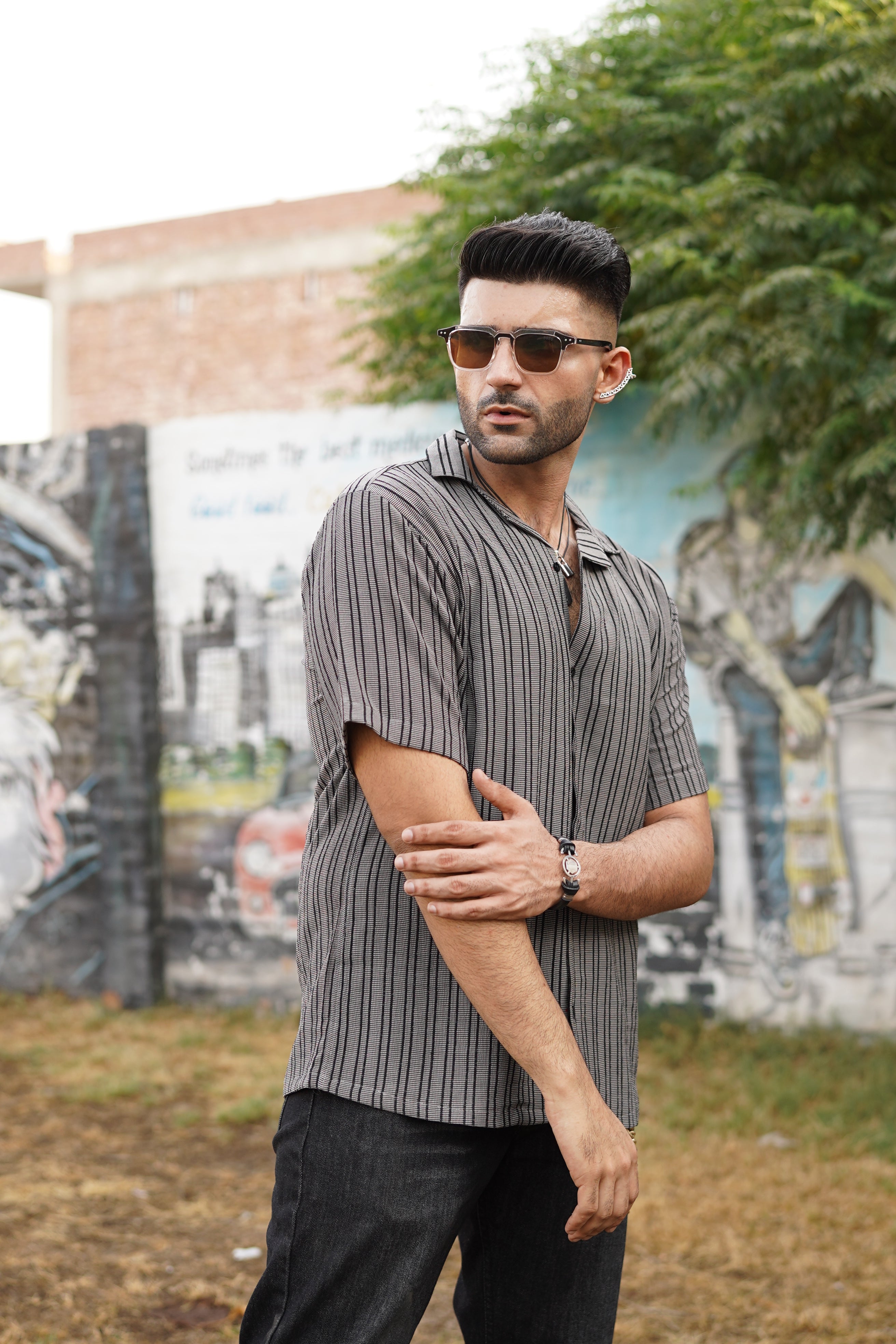 Textured Shirt- Grey/Black Lines Pegasus