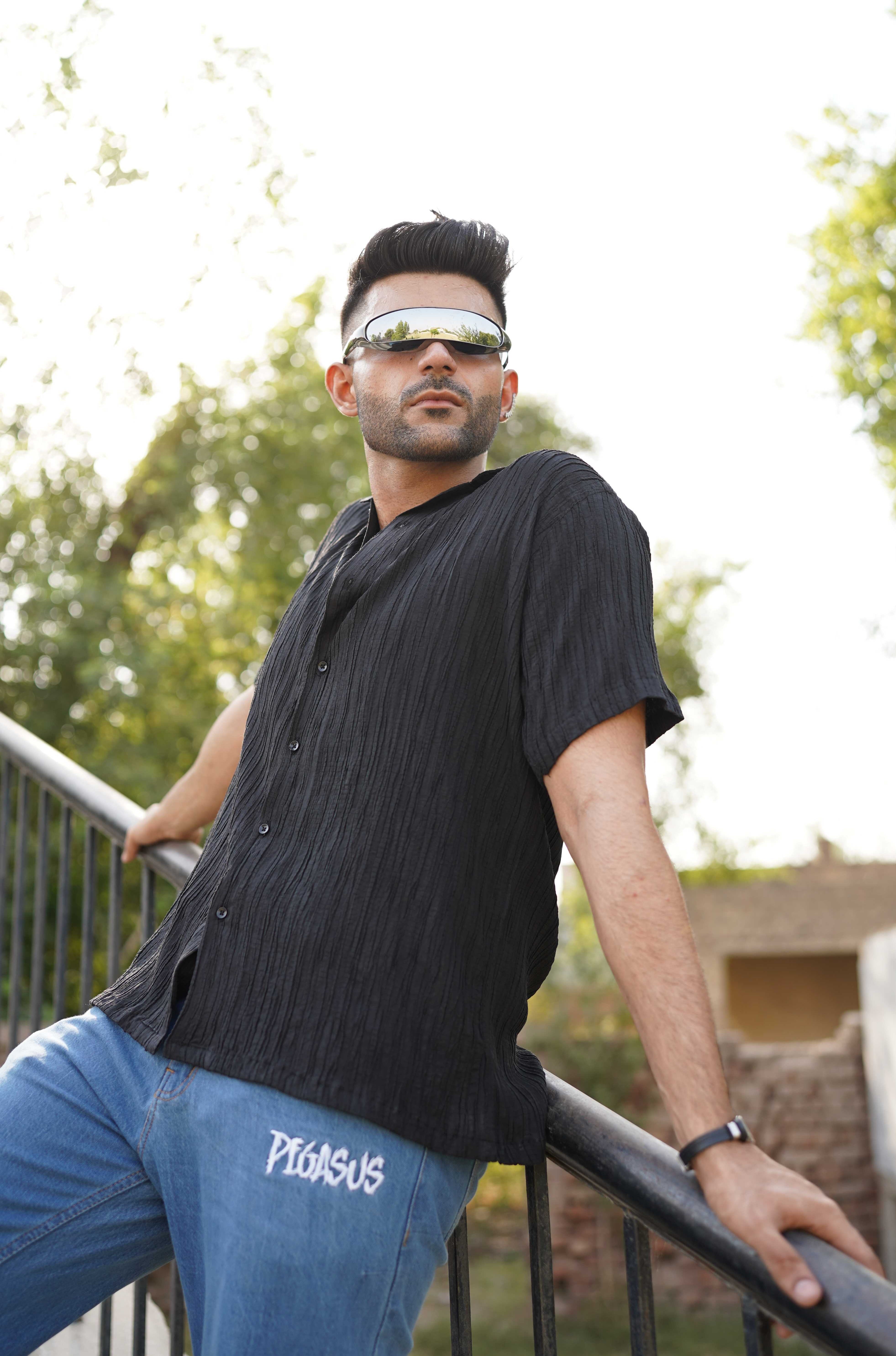 Textured Shirt- Black Pegasus