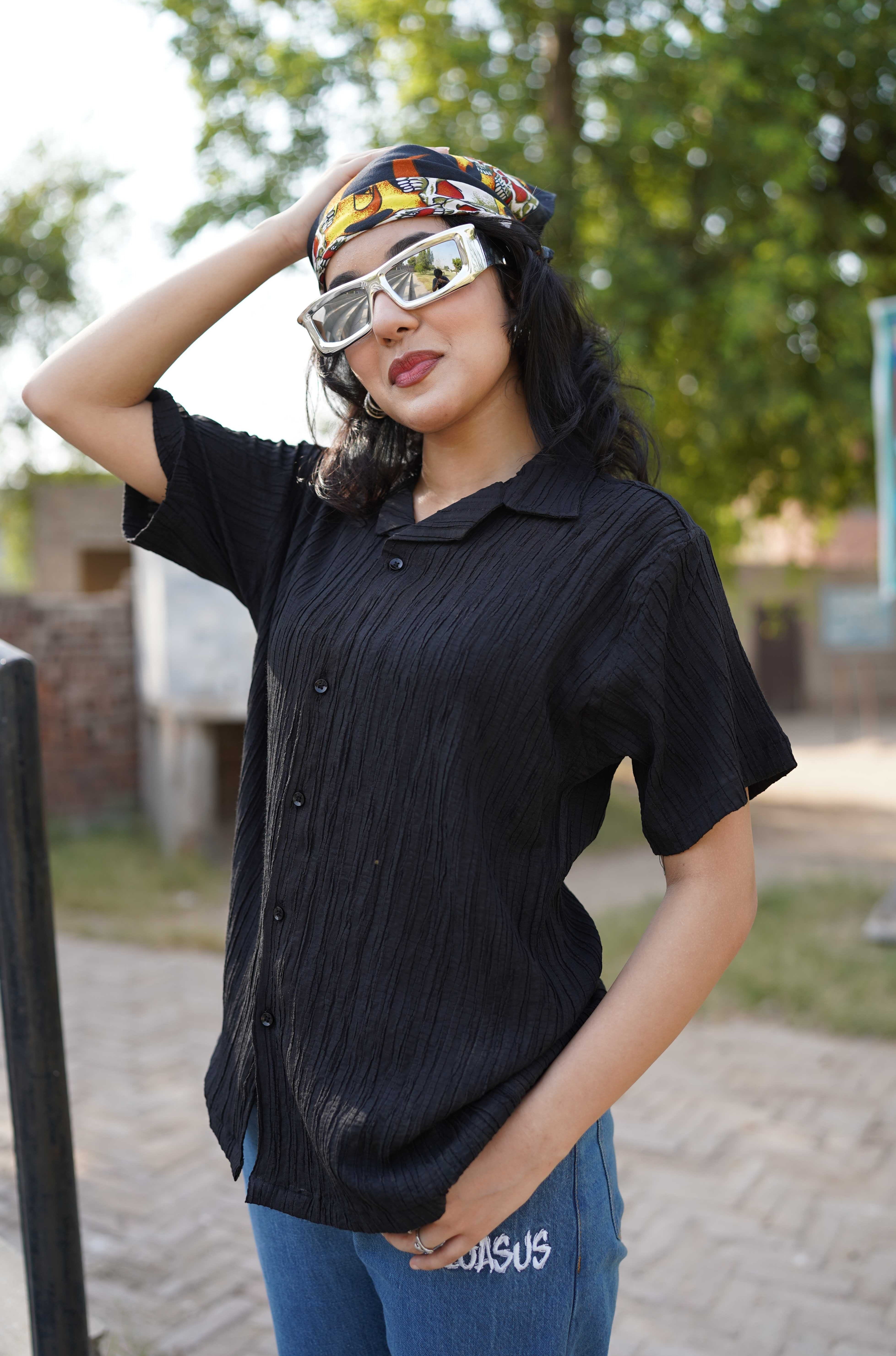 Textured Shirt- Black Pegasus