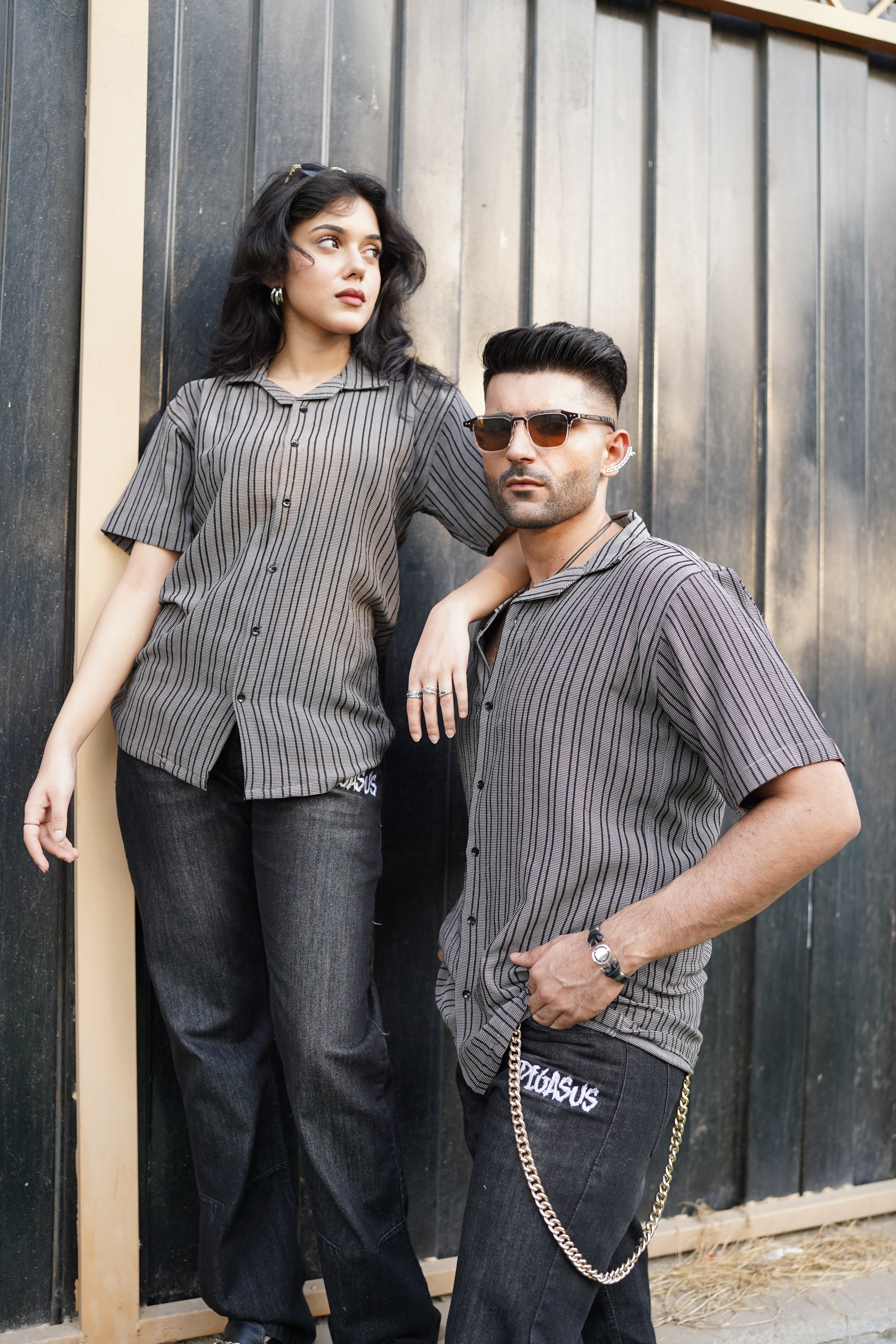 Textured Shirt- Grey/Black Lines Pegasus
