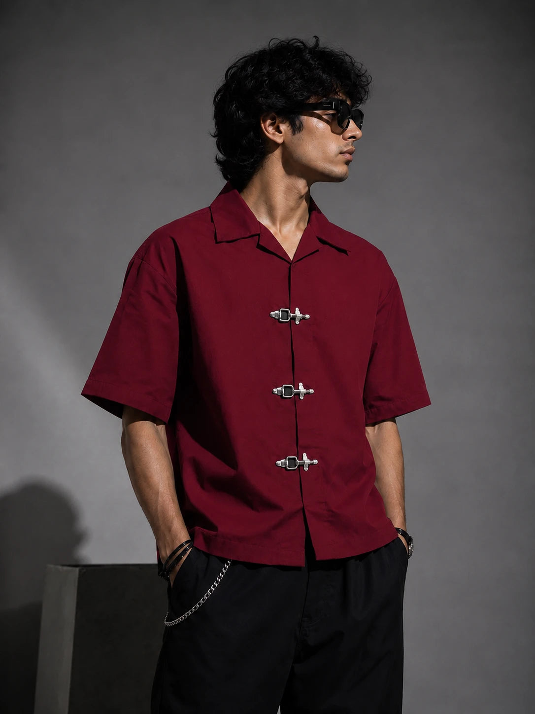 BUCKLE BUTTON DOWN SHIRT - MAROON Project Pegasus
