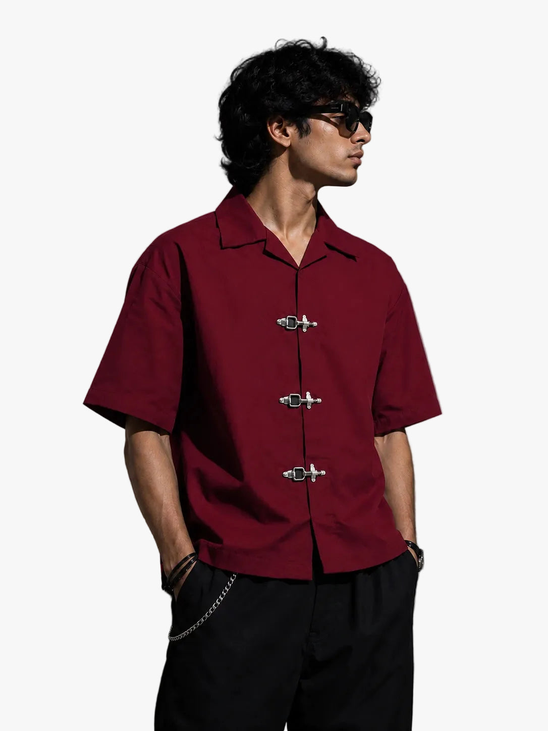 BUCKLE BUTTON DOWN SHIRT - MAROON Project Pegasus