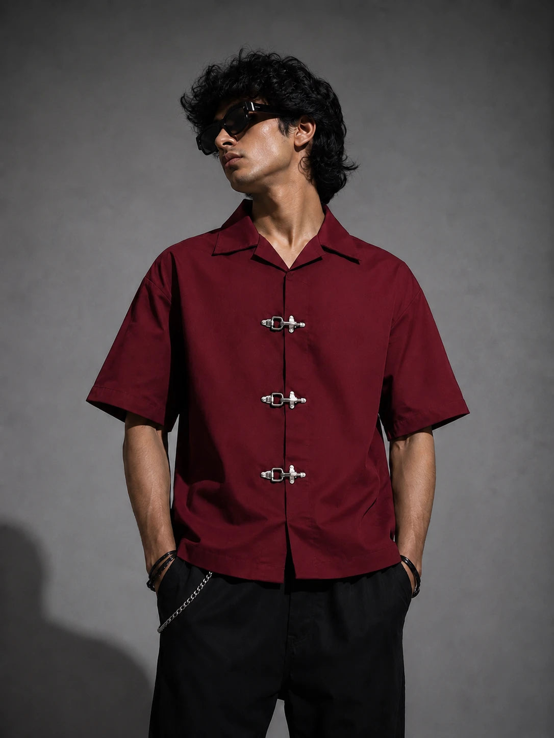 BUCKLE BUTTON DOWN SHIRT - MAROON Project Pegasus