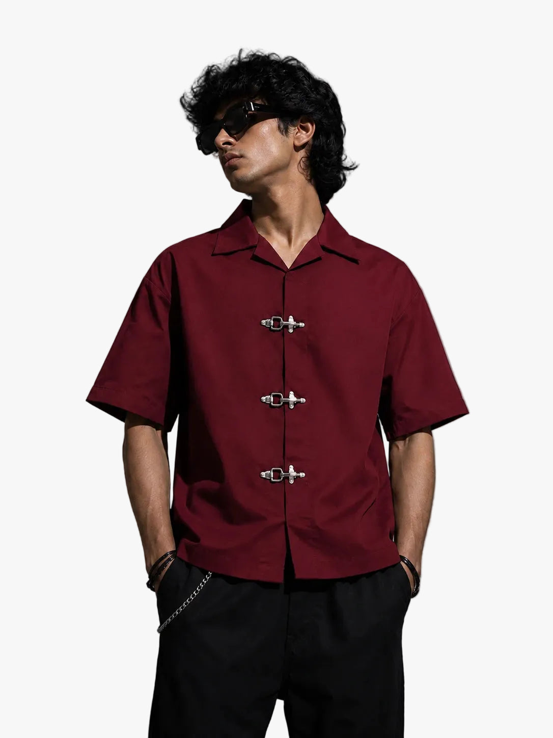 BUCKLE BUTTON DOWN SHIRT - MAROON Project Pegasus