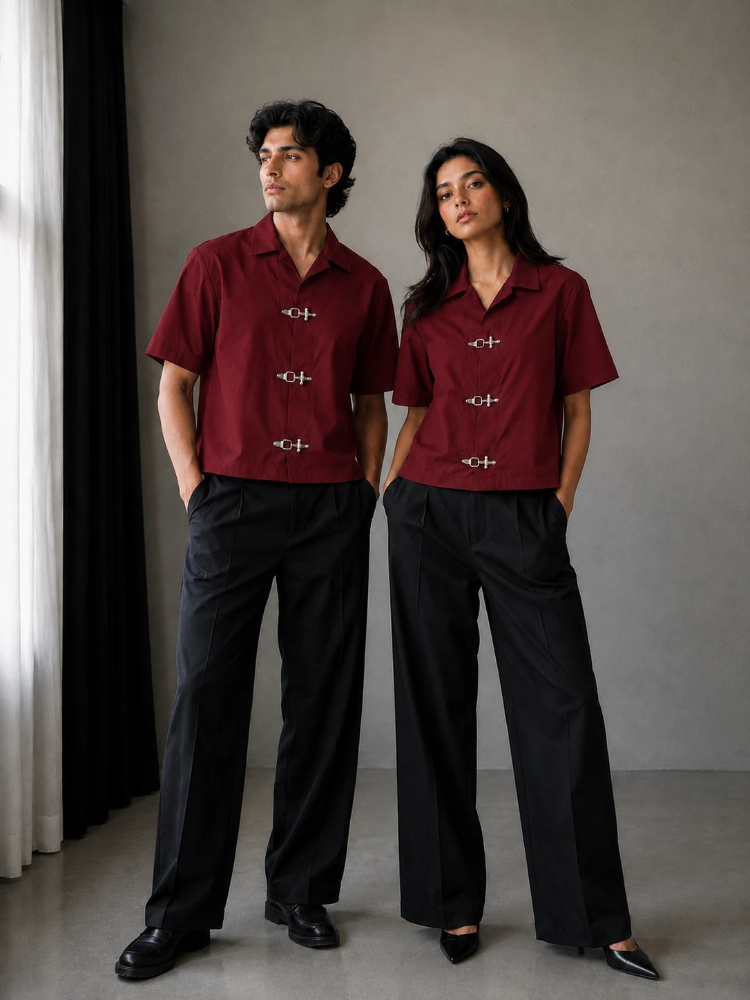 BUCKLE BUTTON DOWN SHIRT - MAROON Project Pegasus