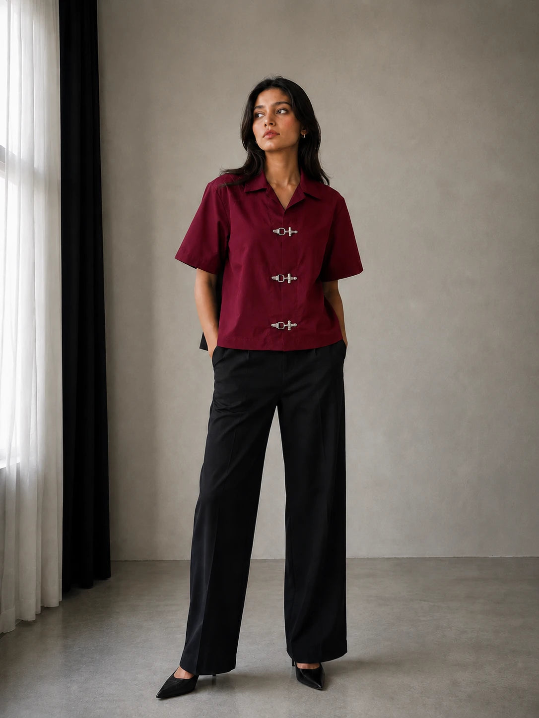 BUCKLE BUTTON DOWN SHIRT - MAROON Project Pegasus