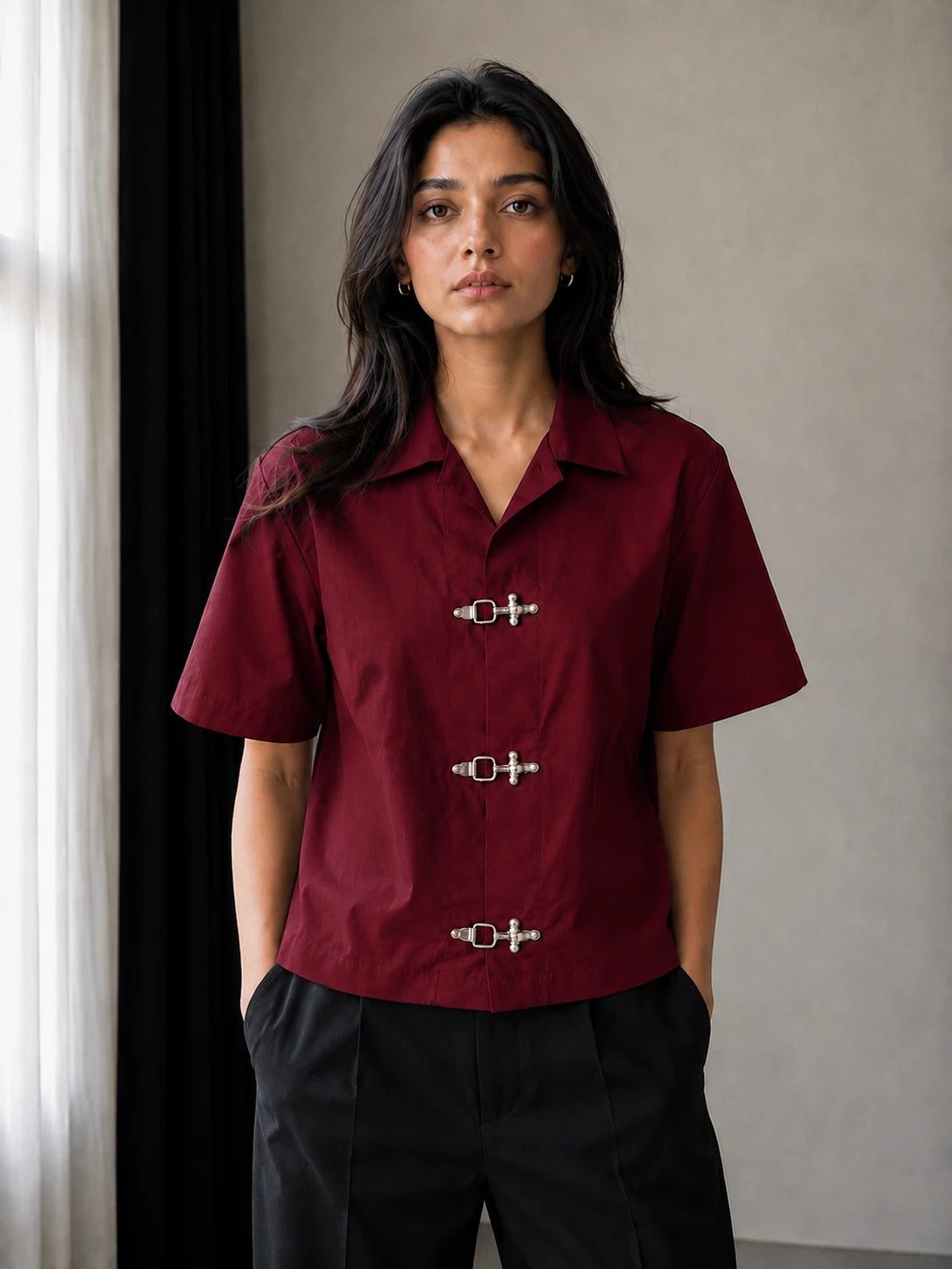BUCKLE BUTTON DOWN SHIRT - MAROON Project Pegasus