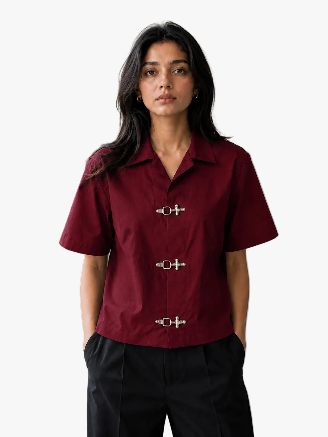 BUCKLE BUTTON DOWN SHIRT - MAROON Project Pegasus