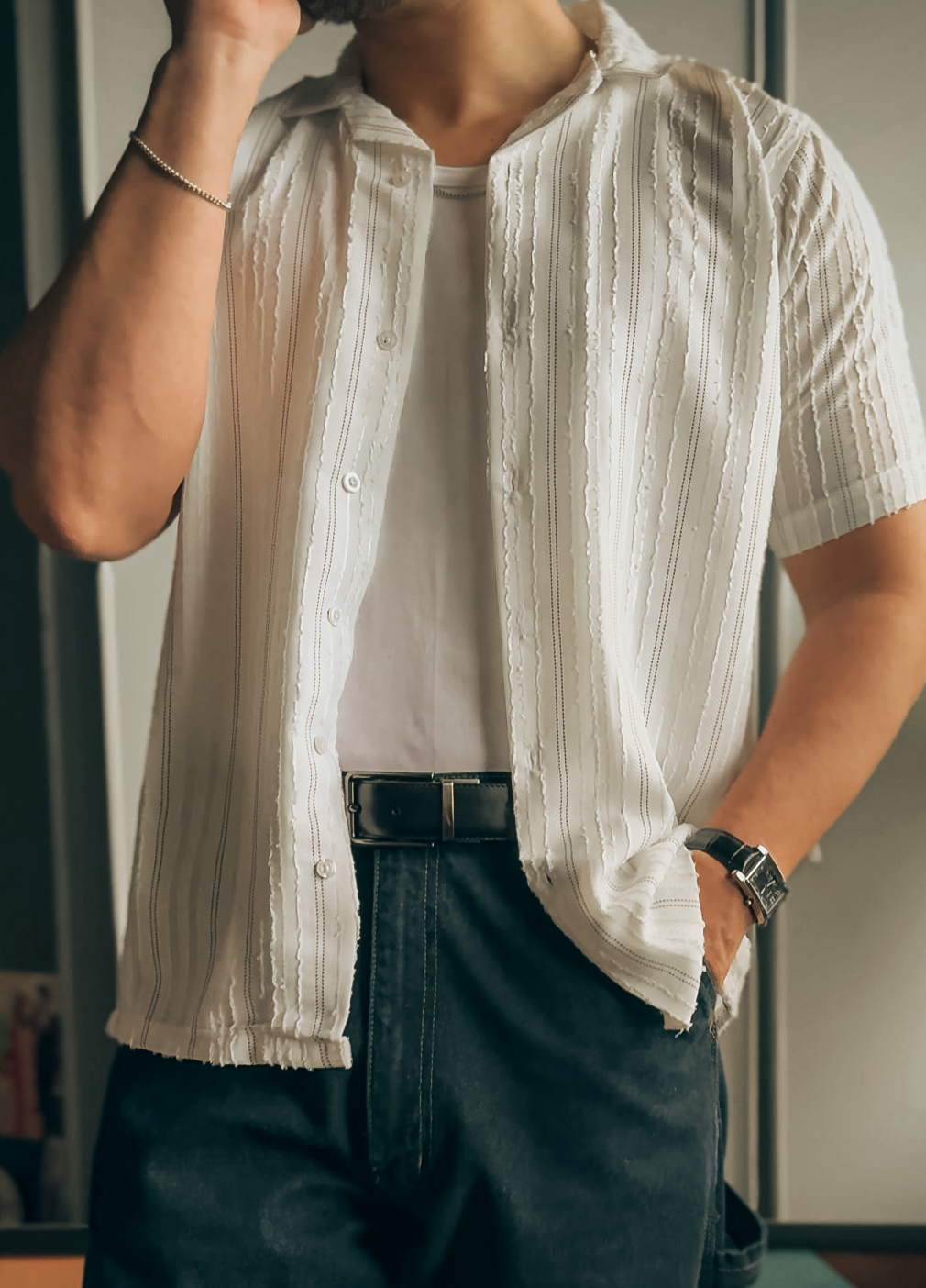 Textured Shirt- White Pegasus