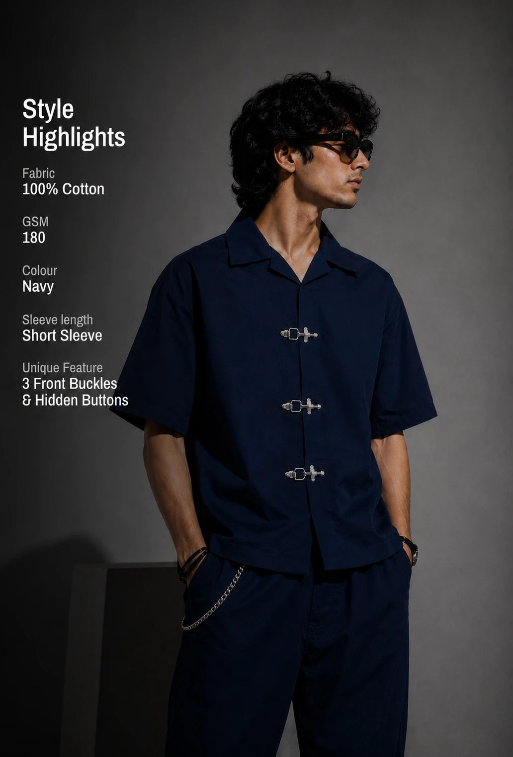 BUCKLE BUTTON DOWN SHIRT - NAVY Project Pegasus