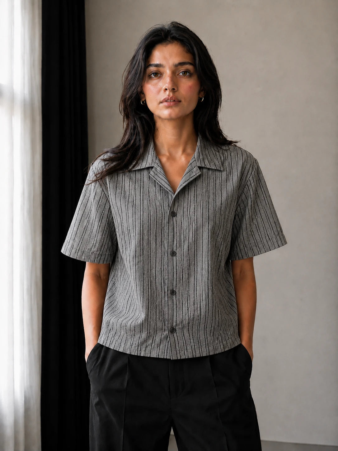 Textured Shirt- Grey/Black Lines Project Pegasus