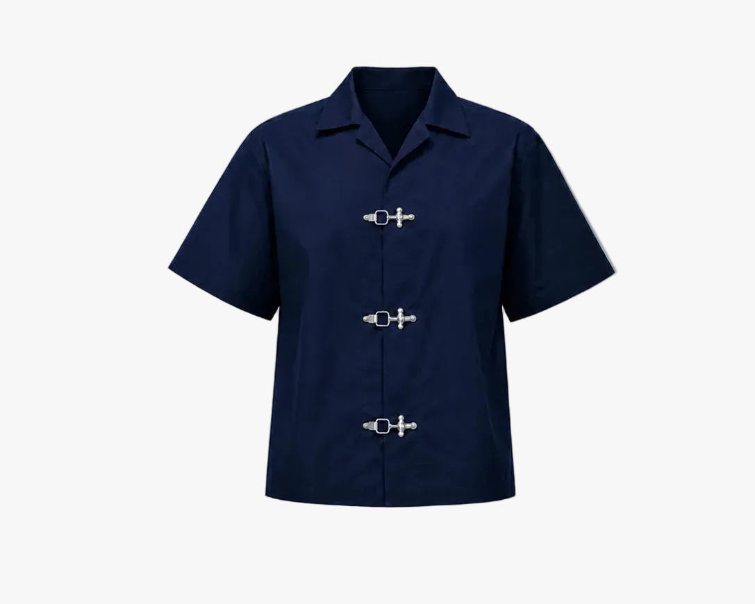 BUCKLE BUTTON DOWN SHIRT - NAVY Project Pegasus