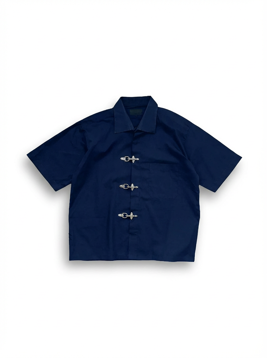 BUCKLE BUTTON DOWN SHIRT - NAVY Project Pegasus