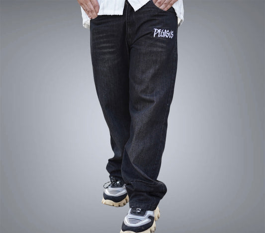 BLACK GREY BAGGY JEANS - UNISEX