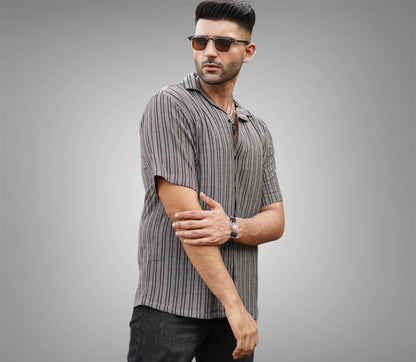 TEXTURED SHIRT- GREY/BLACK LINES