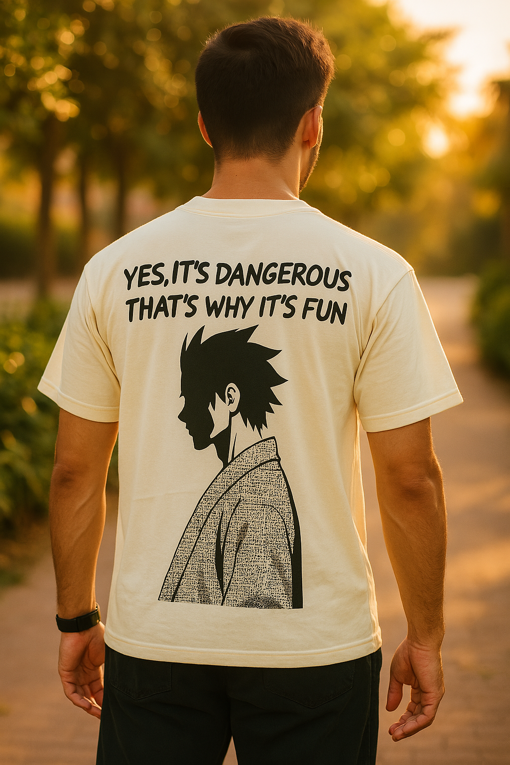 DANGEROUS ANIME T-SHIRT- BEIGE