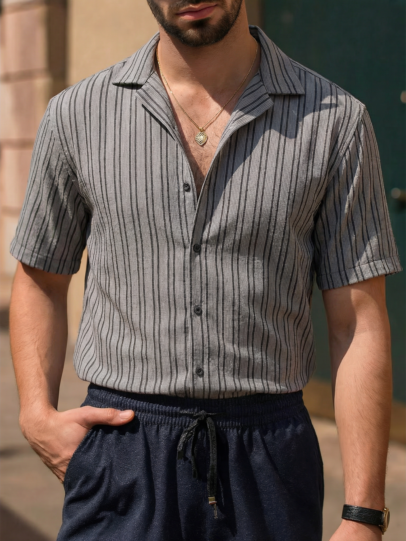 Textured Shirt- Grey/Black Lines Project Pegasus